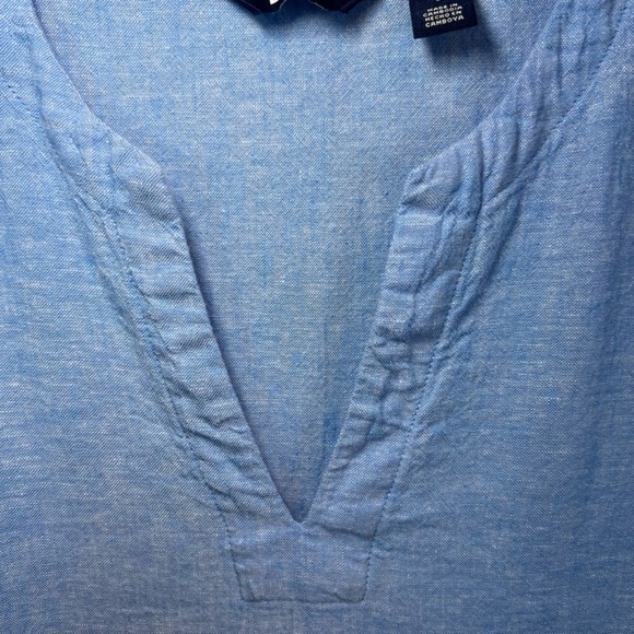 Lands' End Linen Blend Split Neck Tunic Top Blue Nautical Lagenlook Shirt  Large - Picture 4 of 14